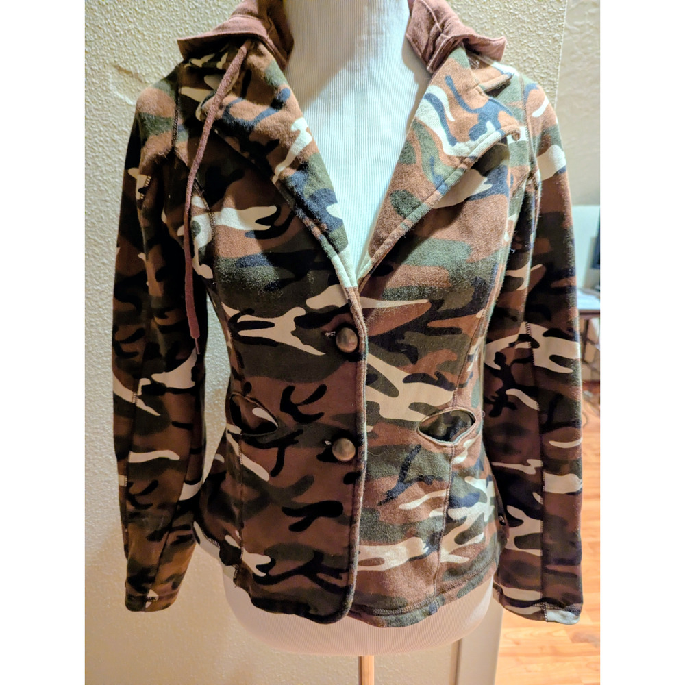 SelfESteem Camo Hooded Jacket | Button Front | Soft Fleece Feel | Casual Utility